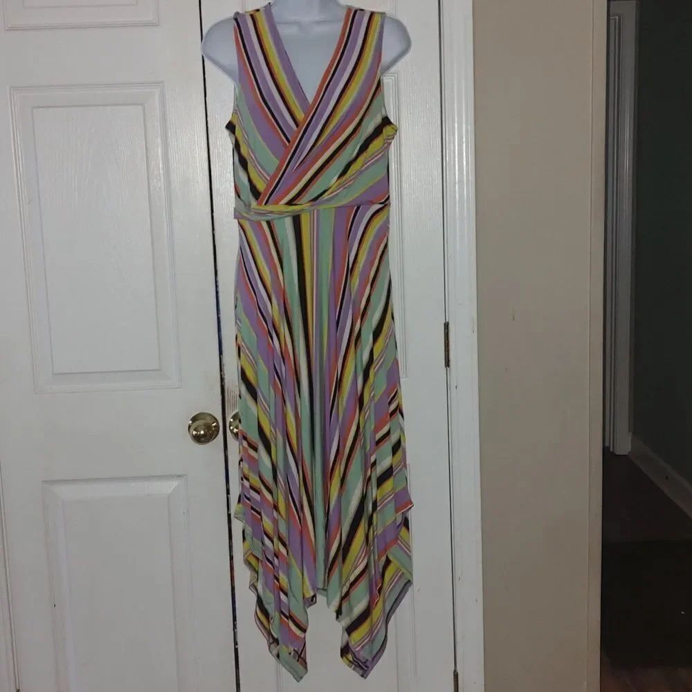Spense  multicolor  hankerchief style sleeveless summer cruise dress Sz S  NWT